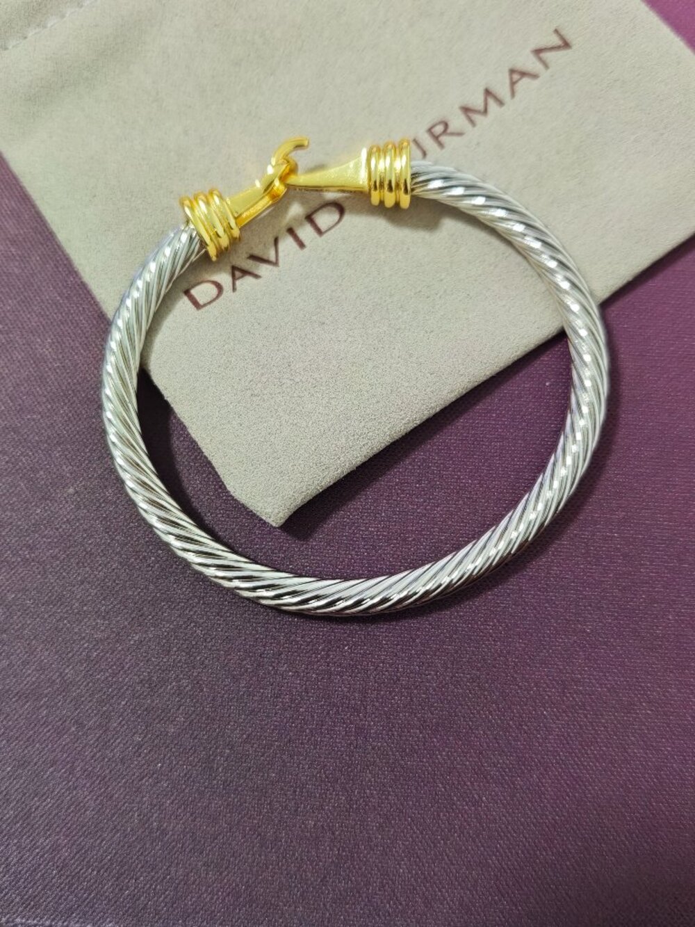 Two-Tone Cable Bangle Bracelet, Sterling Silver & Gold Hook Clasp
